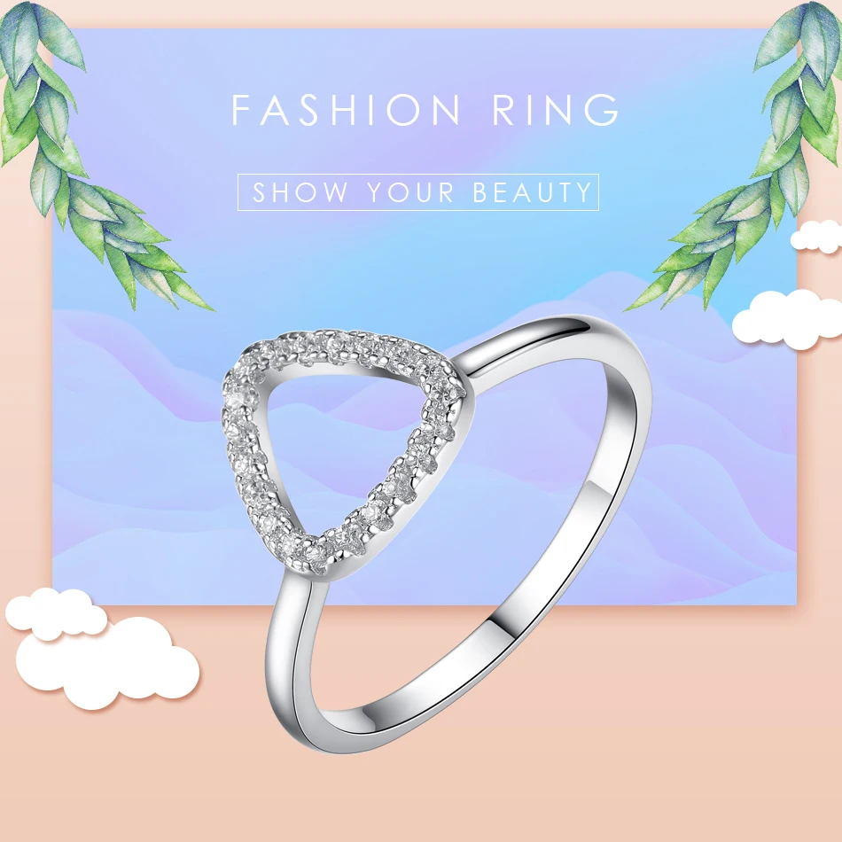 ELESHE 925 Sterling Silver Rings Geometric Women Classic Heart Full Pave AAA Cubic Zircon Engagement Wedding Band Ring for Girl