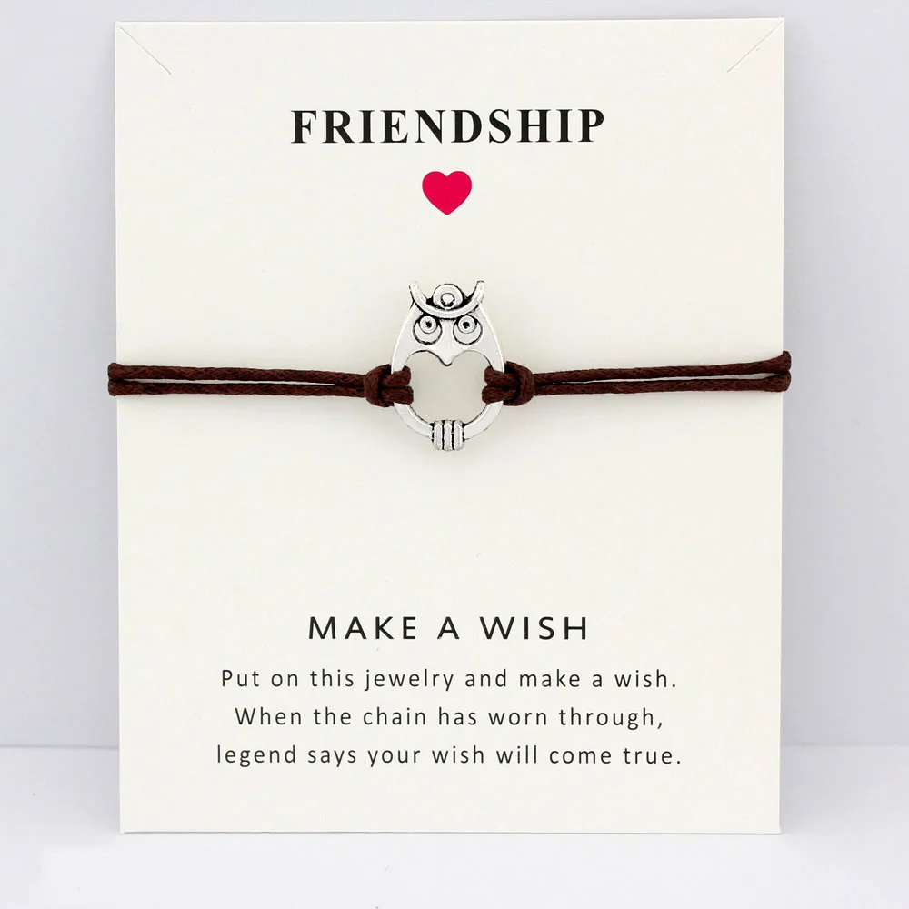 

Love Owls Horse Unicorn Kangaroo Tree Branches Birds Animal Charm Card Bracelets Wax Cord Women Men Jewelry Christmas Gift