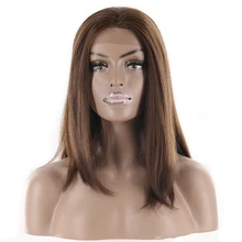 Synthetic Lace Front Wigs For Black Women Ombre Brown Color Long Soft Straight Wig Free Part 13×4 Lace Frontal Hairpiece