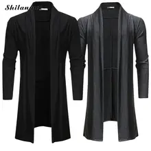 Мужской повседневный однотонный плащ, Мужское пальто, Осенний вязаный длинный кардиган с длинным рукавом, свитер, пальто, приталенный мужской кардиган, верхняя одежда