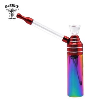 

HORNET Mini Hookah Shisha Glass Smoking Water Pipe Metal Smoke Pipes With Long Glass Handle Metal Mouth Filter