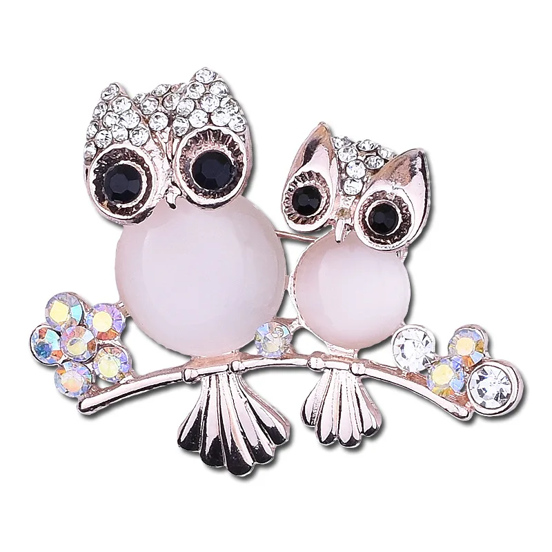 Opal Owl Brooches Mother with kids animal Crystal brooches pins women girls birds Clothes jewelry brooch buckles (6)