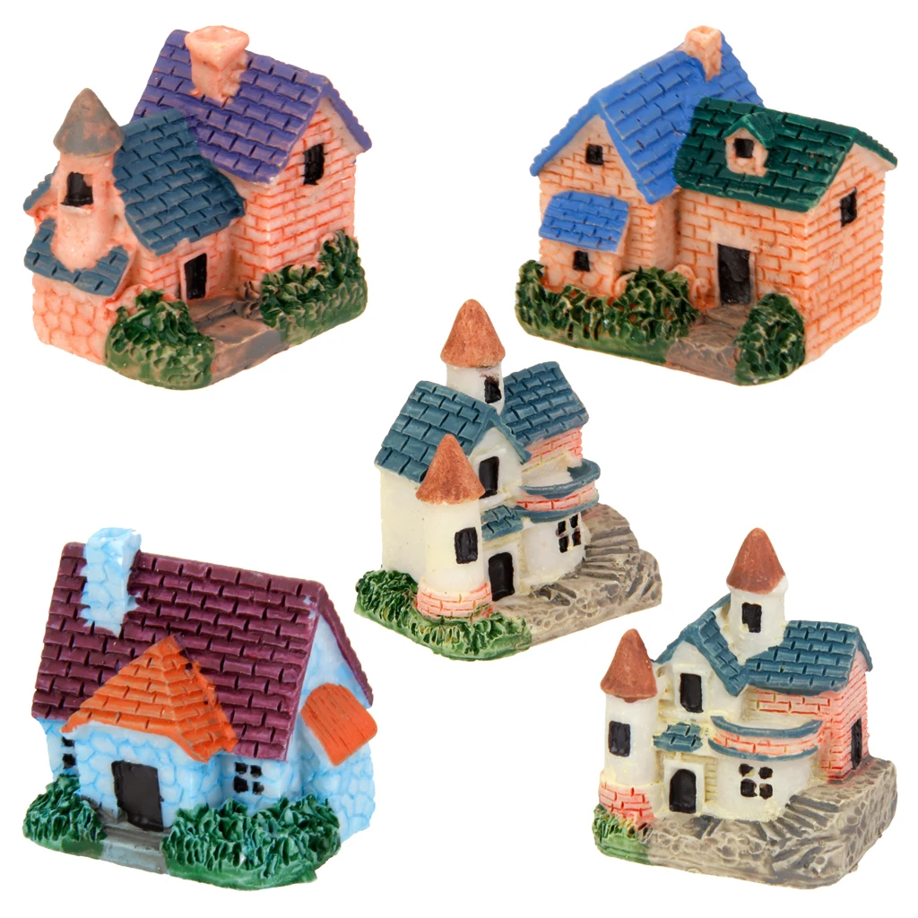 

1 Set of 5 European Villa Miniature Dollhouse Bonsai Craft Fairy Garden Glass Vase Decor Resin Garden Statue for micro landscape