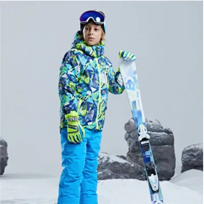Большой бренд мальчиков/лыжный костюм для девочек Водонепроницаемый ветрозащитный зимний штаны+ куртка комплект зимних видов спорта ребенок утолщенные одежда - Цвет: set 12