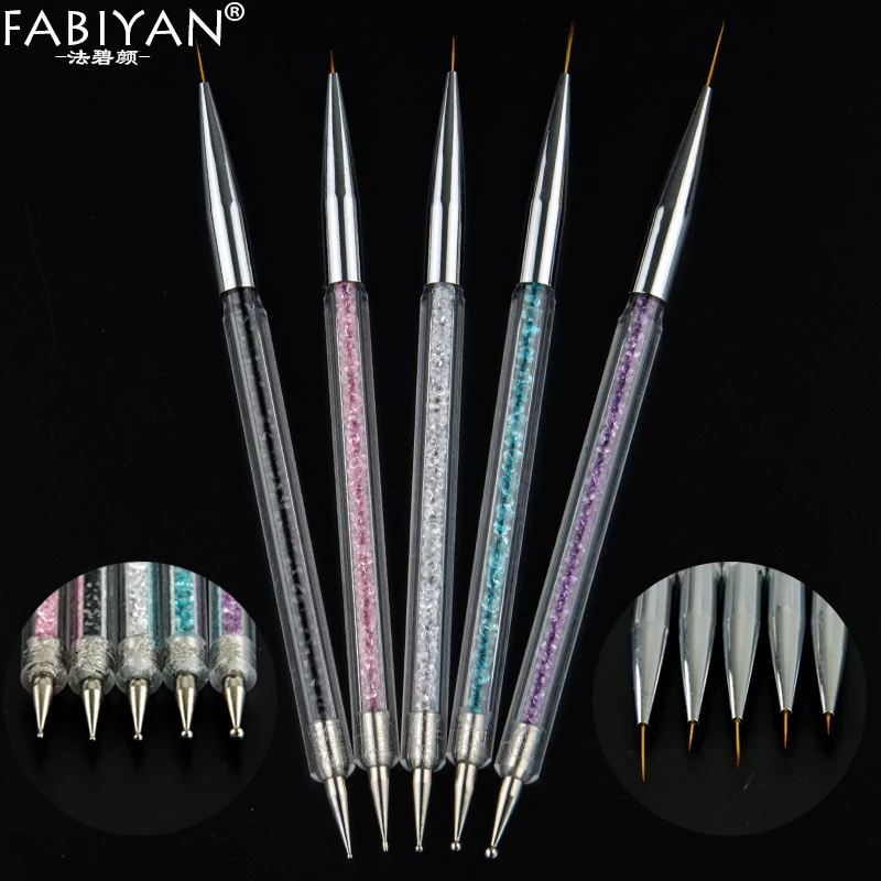 

5pcs Nail Art Dotting Pen 2 Side UV Gel Acrylic Drawing Painting Liner Flower Brush Manicure Tools Decoration Rhinestone Crystal
