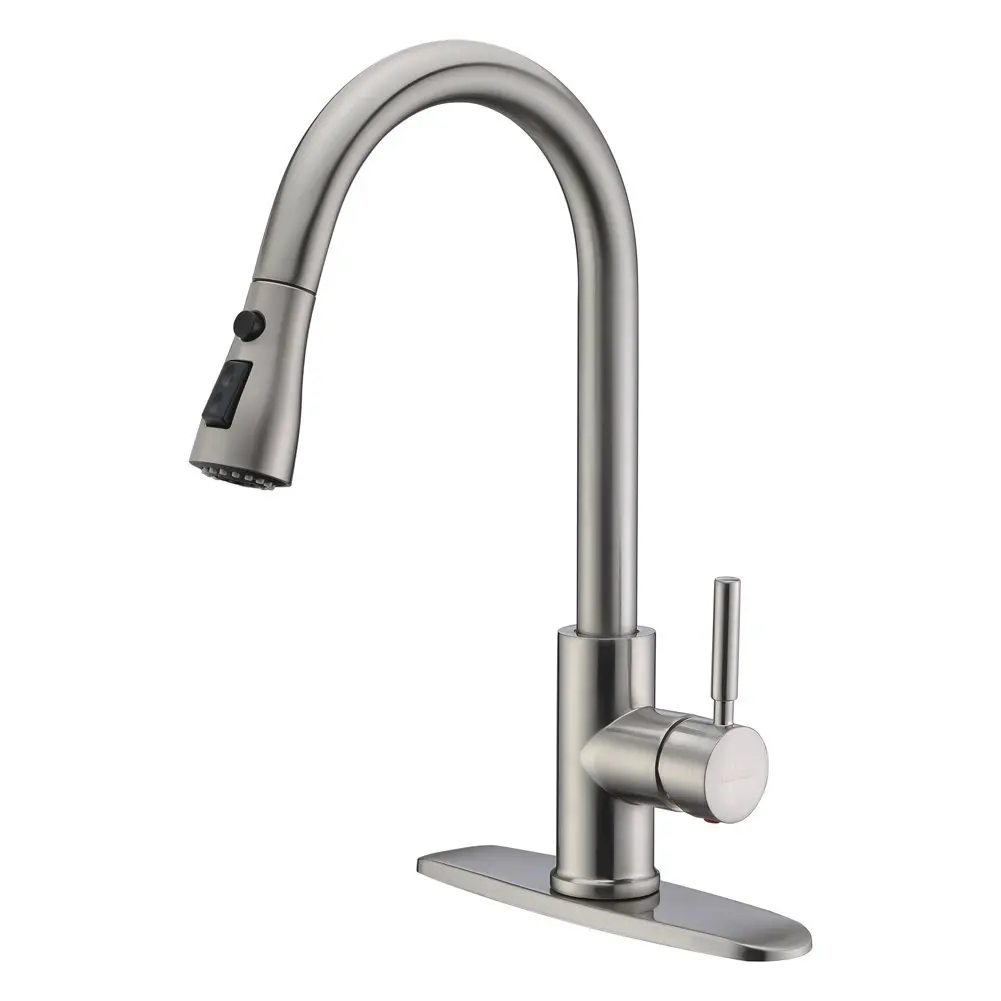 

Single Handle High Arc Brushed Nickel Pull out Kitchen Faucet,Single Level Stainless Steel Kitchen Sink Faucet Pull down Sprayer