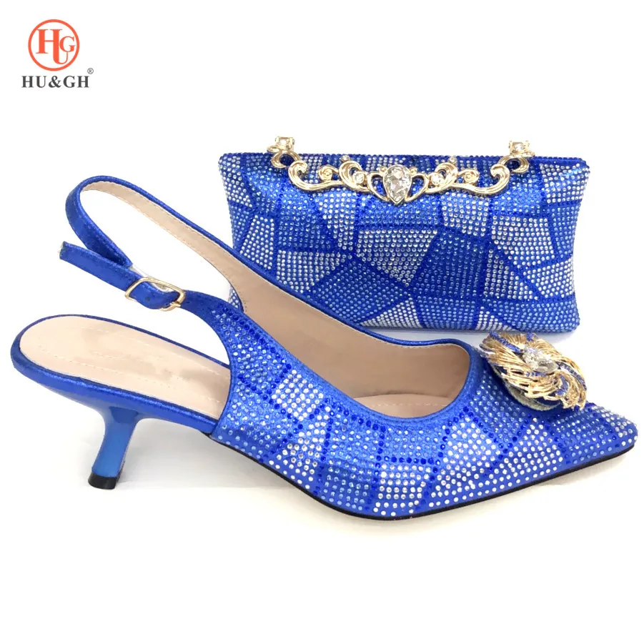 

New Arrival Italian Shoes with Matching Bags High Quality Royal Blue Color Shoe and Bag Set for Wedding Shoe and Bag Set Italian