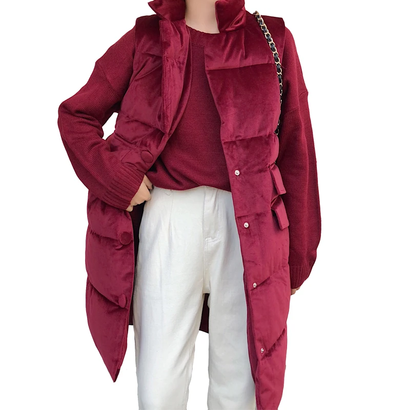Women long vest Thick winter waistcoat velvet front button back waist with elastic slim fit size M-XXL, 6colors drop shipping