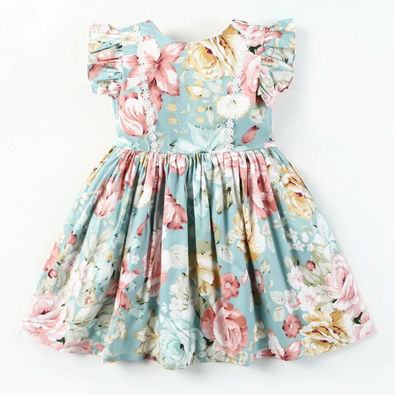 

Wholesale 2019 Summer New Girl Dress Floral Print Flare Sleeve Cotton Dress Children Clothing 1-6 Years E1706