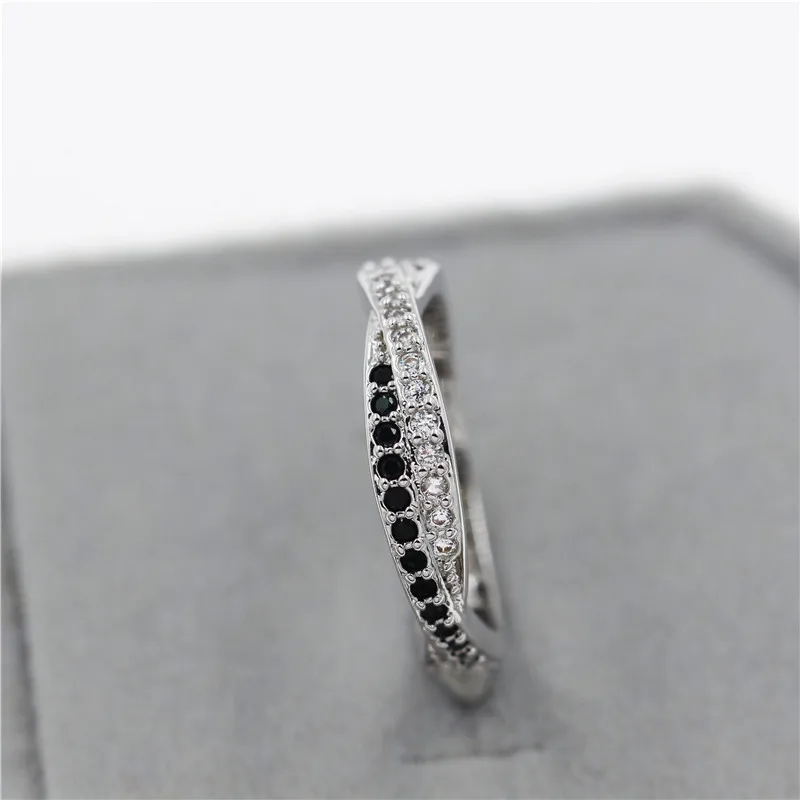 Скидка 50% Черный Кристалл Кольца для женщин Bijoux продажи серебро Цвет Jewelry мужчин