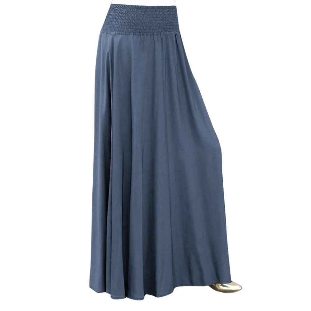 

Women Fashion Elastic Waist Solid Pleated Skirt Vintage A-line Loose Long Promotions Lady Evening Party Casual SkirtsA0314