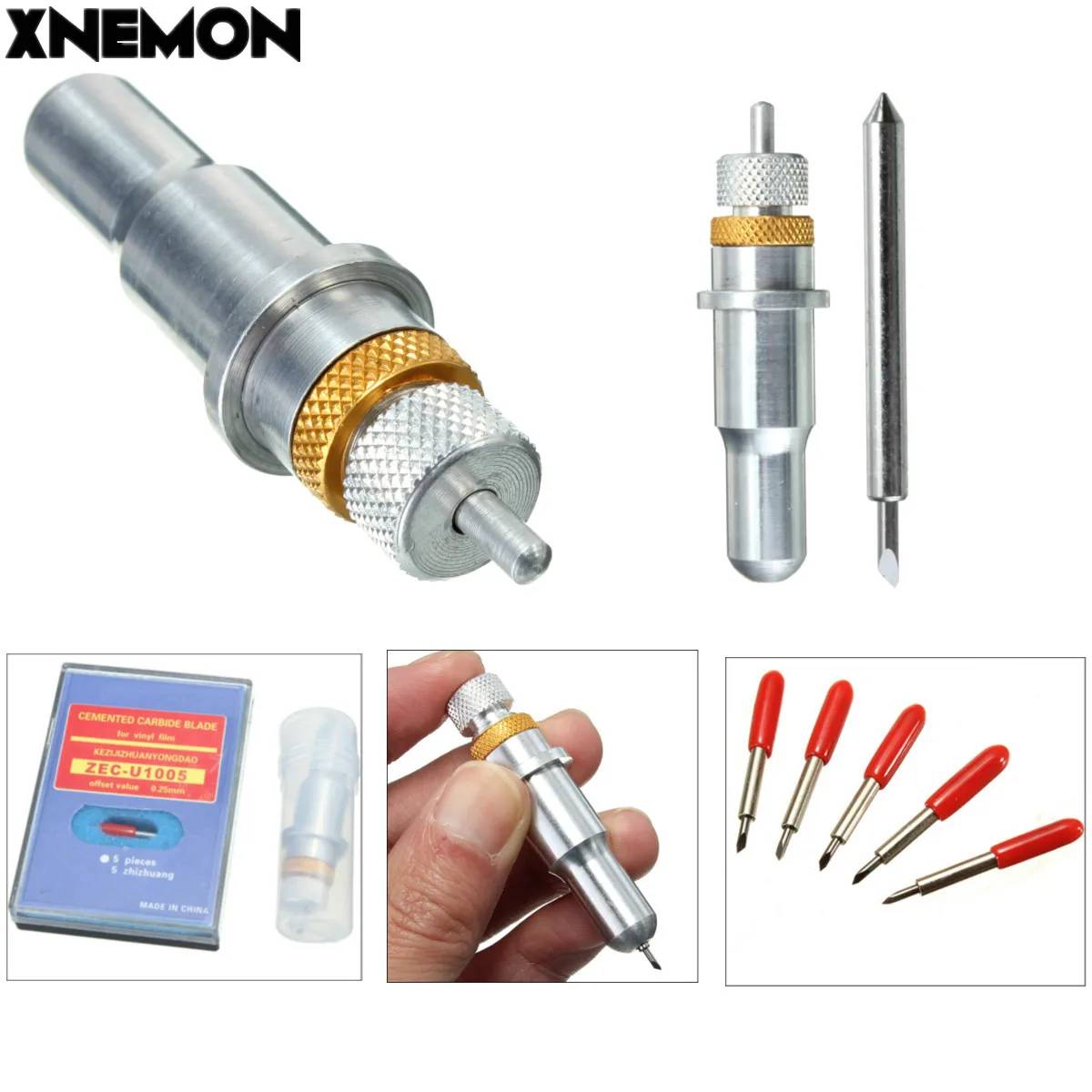 

XNEMON Hardness 1pc Cutting Plotter Blade Holder + 5 Pcs 45 Degree Blades Vinyl Cutters Plotter Holder Diameter 2mm length 55mm