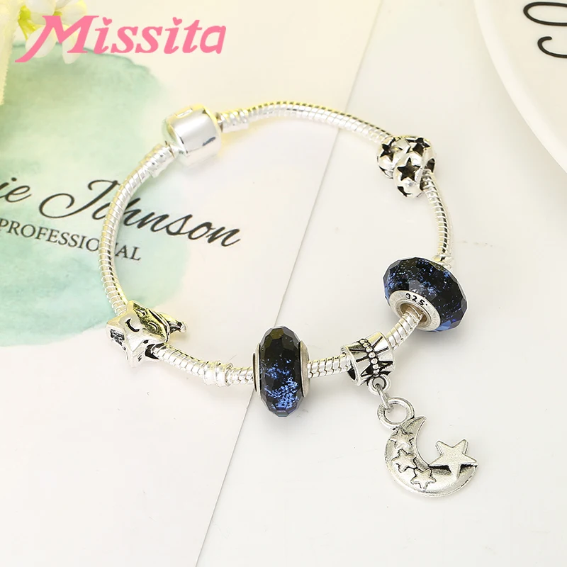 MISSITA, серия Moon& Star, очаровательный браслет с голубыми муранскими бусинами, цепочка-змейка, браслеты для женщин, брендовые ювелирные изделия, юбилей