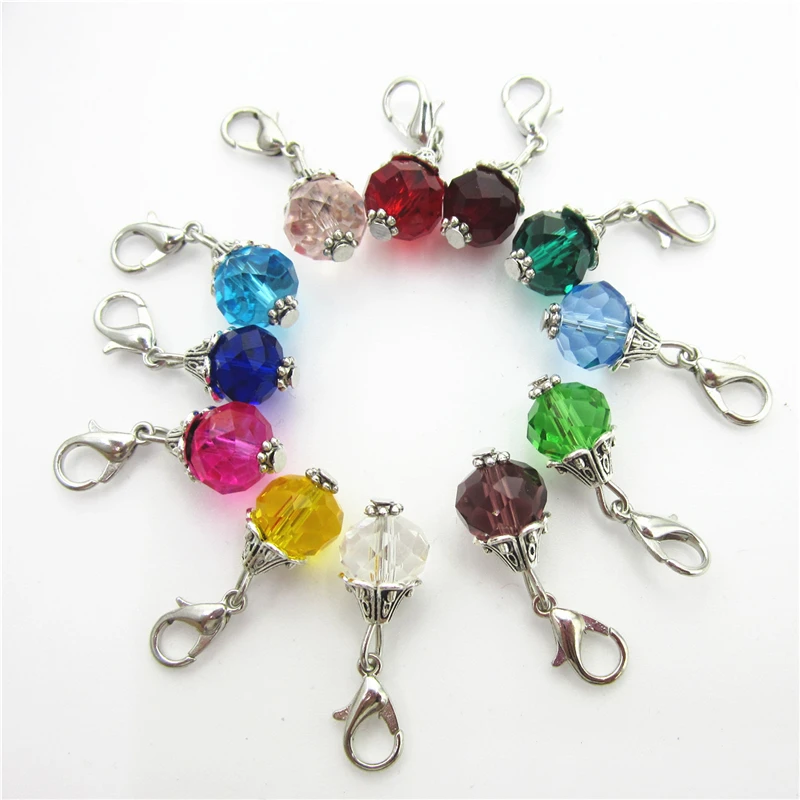 

New Arrive 120pcs Mix 12 Color Birthstone Crystal dangle charms hanging lobster clasp floating charms Diy jewelry accessories