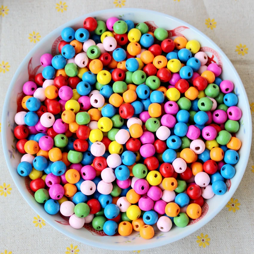

Fashion 300pcs/Lot 8mm Multi Color Natural Wooden Beads European Straight Hole Round Bead For Kids DIY Jewelry Making Decoration