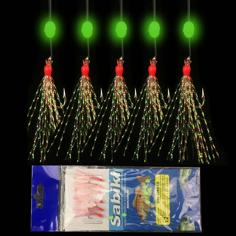 Bimoo 6pcs/set Colorful String Hooks Sabiki Rig with 6 Fishhooks for Sea luminous Fishing Lures Combination Fishing Hooks #7-#15 Bimoo 6pcs/set Colorful String Hooks Sabiki Rig with 6 Fishhooks for Sea luminous Fishing Lures Combination Fishing Hooks #7-#15