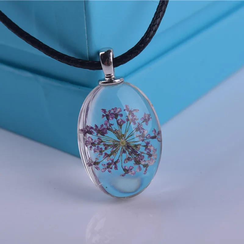 New Arrival Women Fashion Beautiful Dry Flower Necklace Jewelry Oval