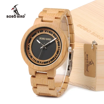 

BOBO BIRD Men's Bamboo Wood Quartz Watch Unique Design Dial With Adjustable Bamboo Band Wristwatch