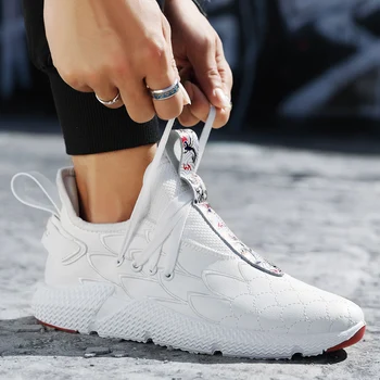 

YRRFUOT Fashion Sneakers Men Leather Casual Shoes Thick Bottom Breathable Non-slip Walking Shoes Adult Trend Lace-up Flats Shoes