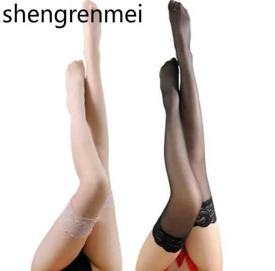 Shengrenmei Новые Сексуальные женские нескользящие эластичные шелковые чулки высотой до бедра женские длинные чулки Топ кружевной узор случайный