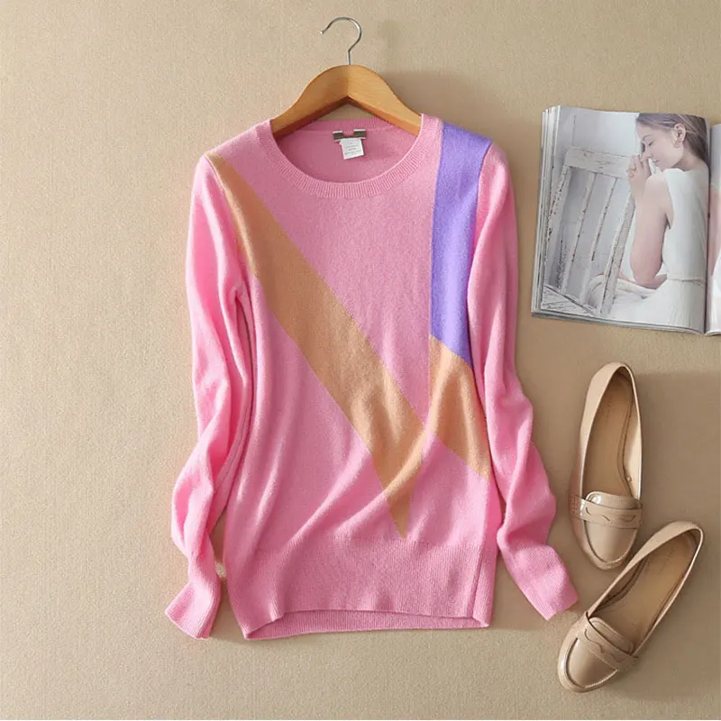 

Women 100% Cashmere Sweater Long Sleeve Korean Stylish Soft Pink Sweater Slim Fit Ladies Casual Round Neck Knitted Sweaters