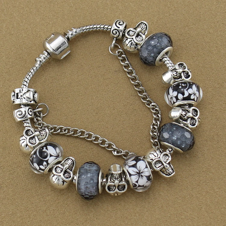 European Style Silver Plated Skull Bracelet Bangle For European Style Silver Plated Skull Bracelet Bangle For