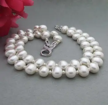 

Beautiful 20" White Pearl And 13x16mm Shell Pearl Necklace CZ Clasp