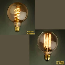 40 Вт/60 Вт G95 vintage edison bulb Вольфрам 220 V-240 V E26/E27 ретро-лампы Эдисона