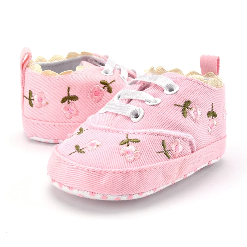 Обувь для маленьких девочек, белая кружевная обувь с цветочной вышивкой, обувь для малышей, детская обувь, мокасины для малышей, детская обувь для первых шагов - Цвет: Pink