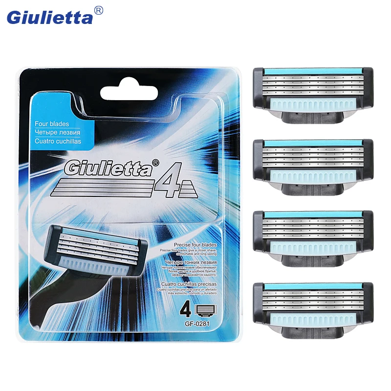 Giulietta New 4 Layer Stainless Steel Man Manual Shaving Blades Brand Original Razor Blade For Men 4pcs/set GF-0281 | Красота и