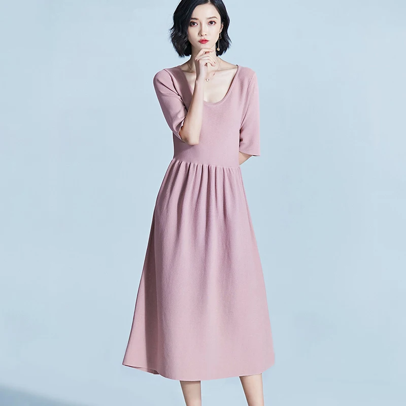 Women Spring Summer linen Dresses 2018 half Sleeve Fashion Casual
