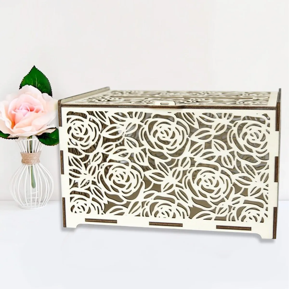 

DIY Wedding Gift Card Box Wooden Money Box with Lock Beautiful Wedding Decoration Supplies For Birthday Party New 30x24x21cm