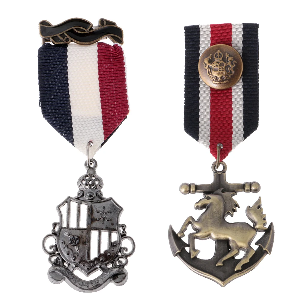  2 Pieces Unisex Vintage Navy Style Suit Medal Brooch Lapel Pin Punk Jewelry