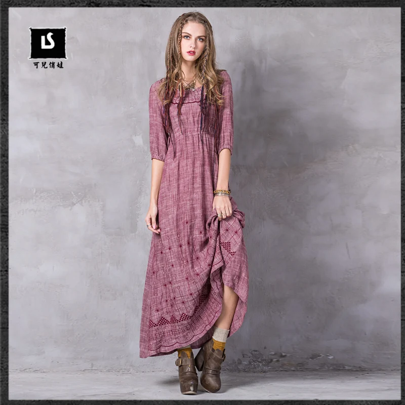 Женское платье 2018 Кир Boho Новый хлопок белье Vestidos Фонари с круглым вырезом