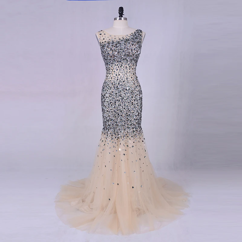 Роскошное вечернее платье Лори серебристо-серые кристаллы бисер Тюль Длинные платья для выпускного вечера сексуальные женские вечерние платья цвета шампанского