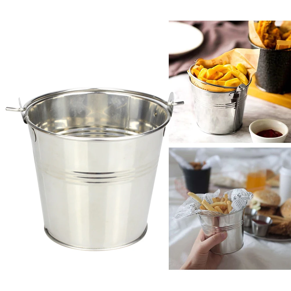 1pc 304 Stainless Steel Ice Bucket Icing French Fries Snack Bar Buckets Dessert Barrel Food Hotel Restaurant Tableware | Дом и сад