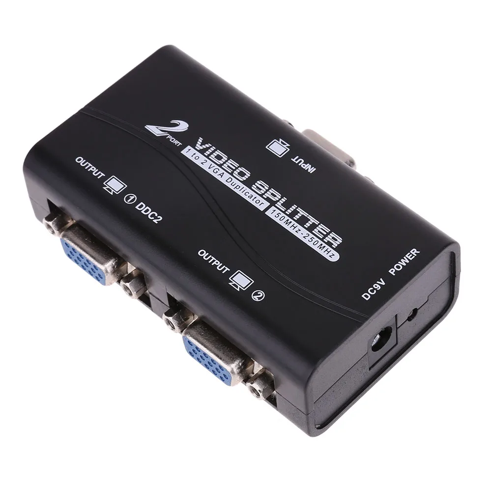 1pcs 1 to 2 250MHz HD VGA UHD Signal Splitter Video Duplicator