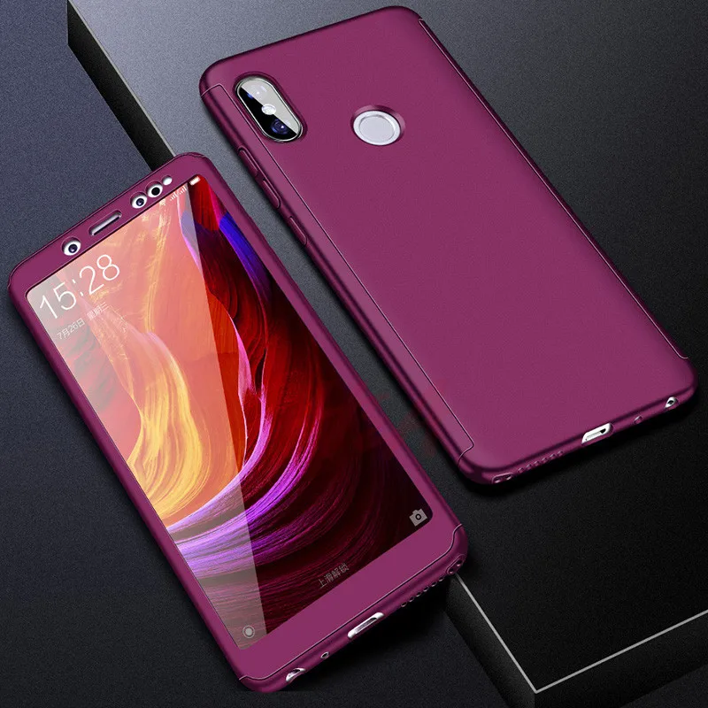 Luxury 360 Full Protective Case For Xiaomi Redmi Note 6 5A 5 Pro Phone Case Glass For Redmi S2 6A 6 Pro 5 Plus 5A Case Glass - Color: Purple