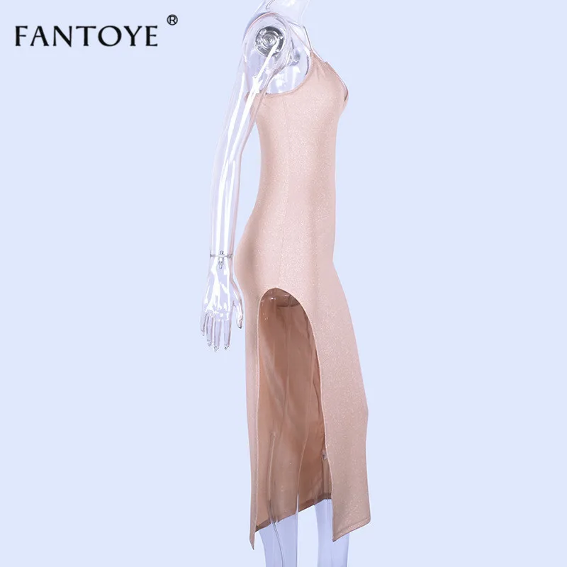 Fantoye, сексуальное длинное платье для клуба, спагетти, женское, с высоким разрезом, глубокий v-образный вырез, шикарное, Осень-зима, макси, вечерние, облегающие платья, Vestidos
