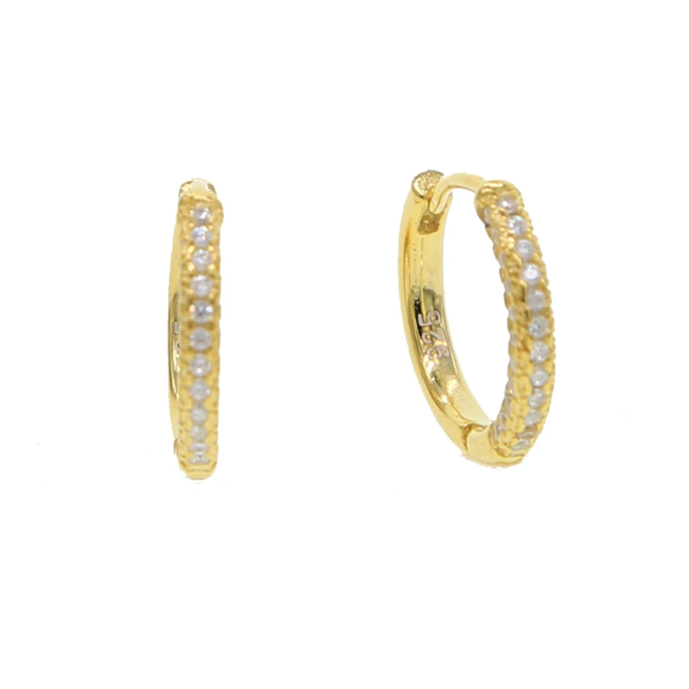 

Earring cz hoop design high quality Brass micro pave cubic zirconia 13mm Huggie hoop Classic modern simple round circle jewelry