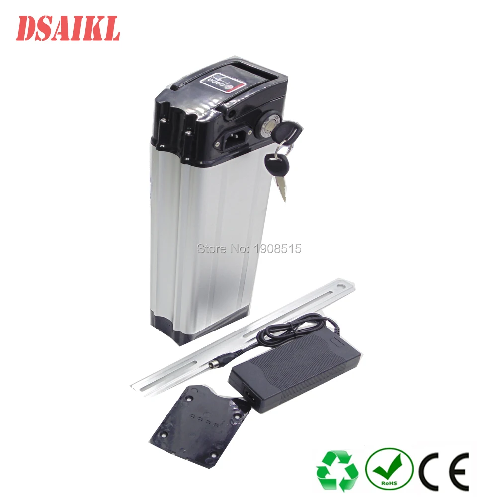 

Free shipping and EU US no tax Silver fish battery pack 36V 13Ah lithium battery with charger for 250W 500W Ebike
