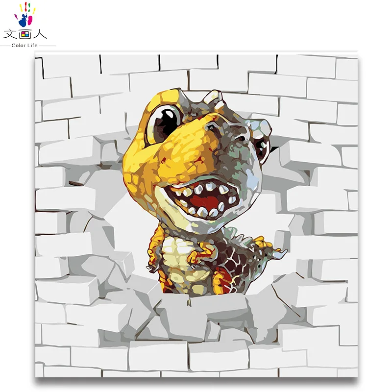 

Coloring By Numbers Violent dinosaur diy digital Paint By Numbers Cute animals oil painting by numbers for children room decor