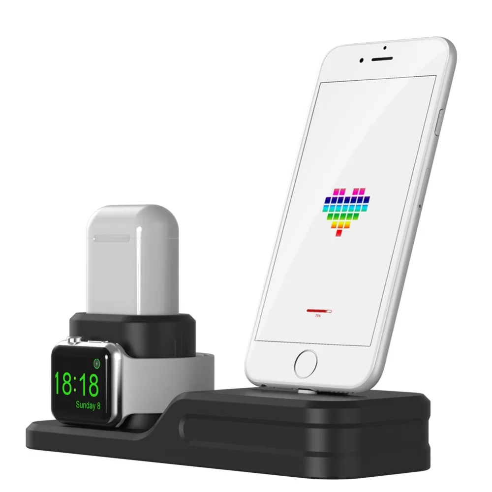 

3 in 1 Charging Dock Holder For Apple watch/Airpods Silicone charging stand Station For IphoneX/Iphone8p/Iphone7plus/Iphone6/5se