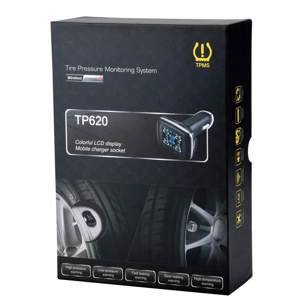TP620 Автомобильная TPMS беспроводная система контроля давления в шинах прикуриватель система сигнализации с 4 внутренними или внешними датчиками