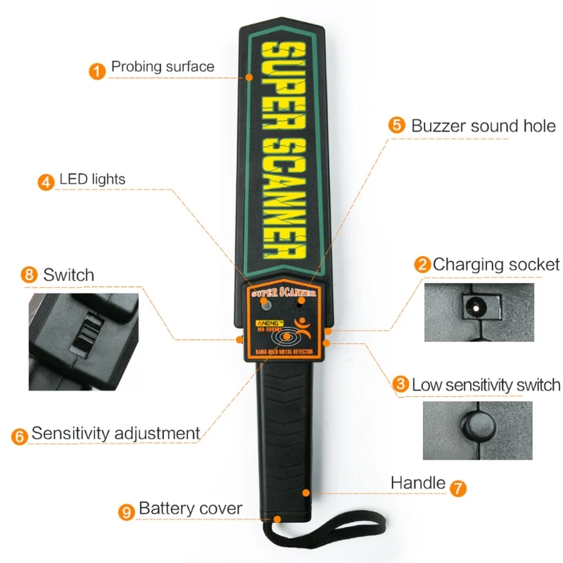 ANENG Handheld Metal Detector Scanner Professional MetalFinder Security Checking