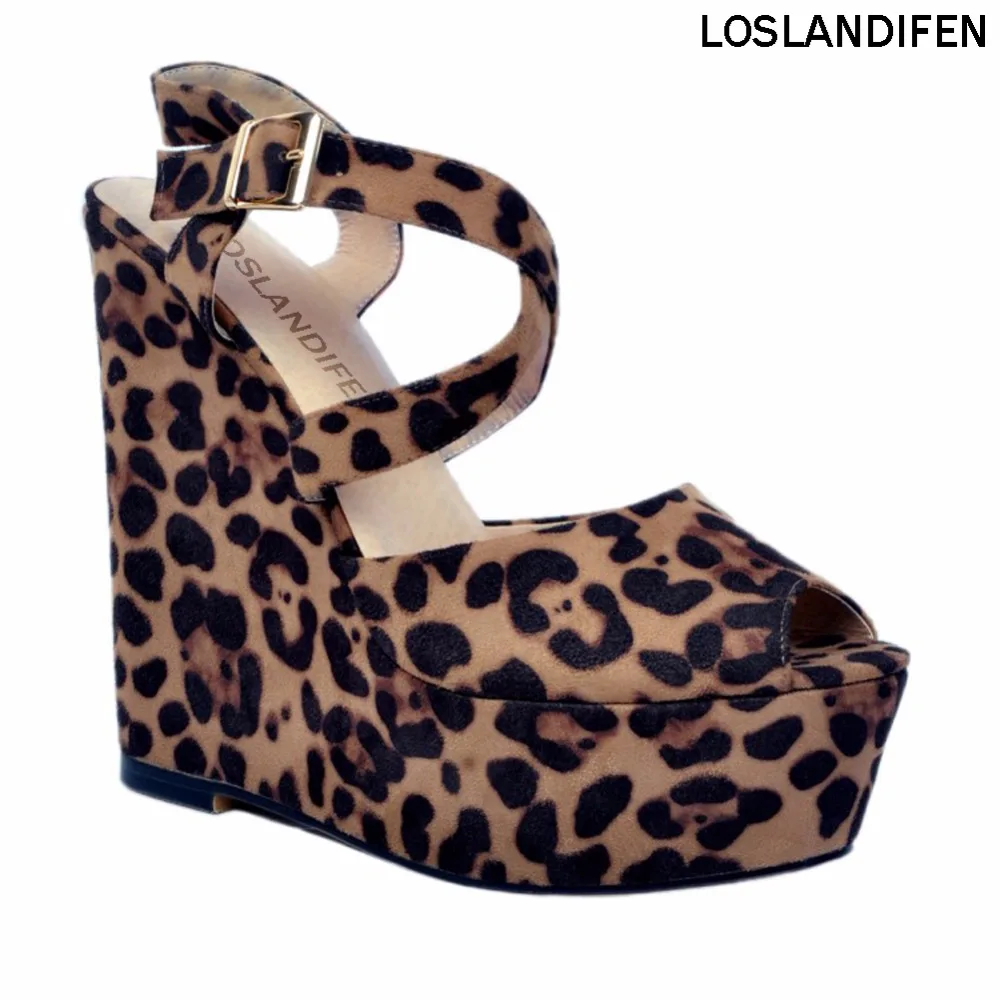 

Womens Fashion Handmade 15cm Buckle Strap Eurolish Show Style Wadge High Heel Sandals Large Size Casual Party Prom Shoes XD066