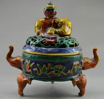 

Exquisite Chinese decorative carvings, cloisonne copper elephant statue incense burner 5.5 inch