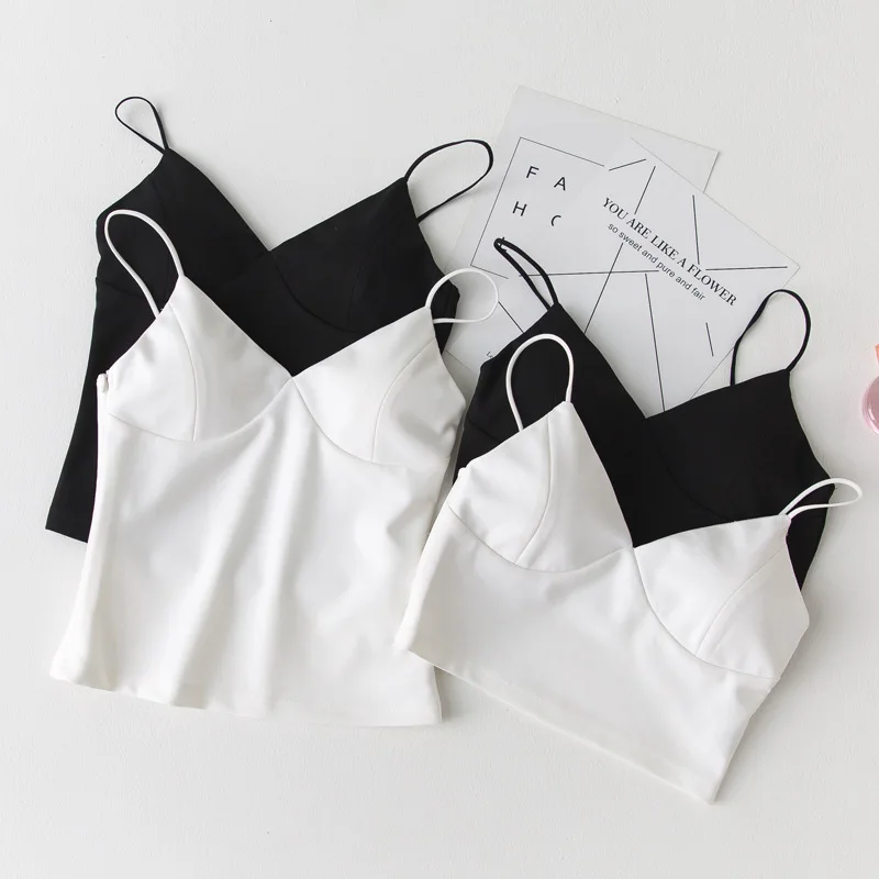 

2019 Summer Bralette Crop Top Sexy white black detachable pad Cami Camisole Casual Women tank Tops padded solid