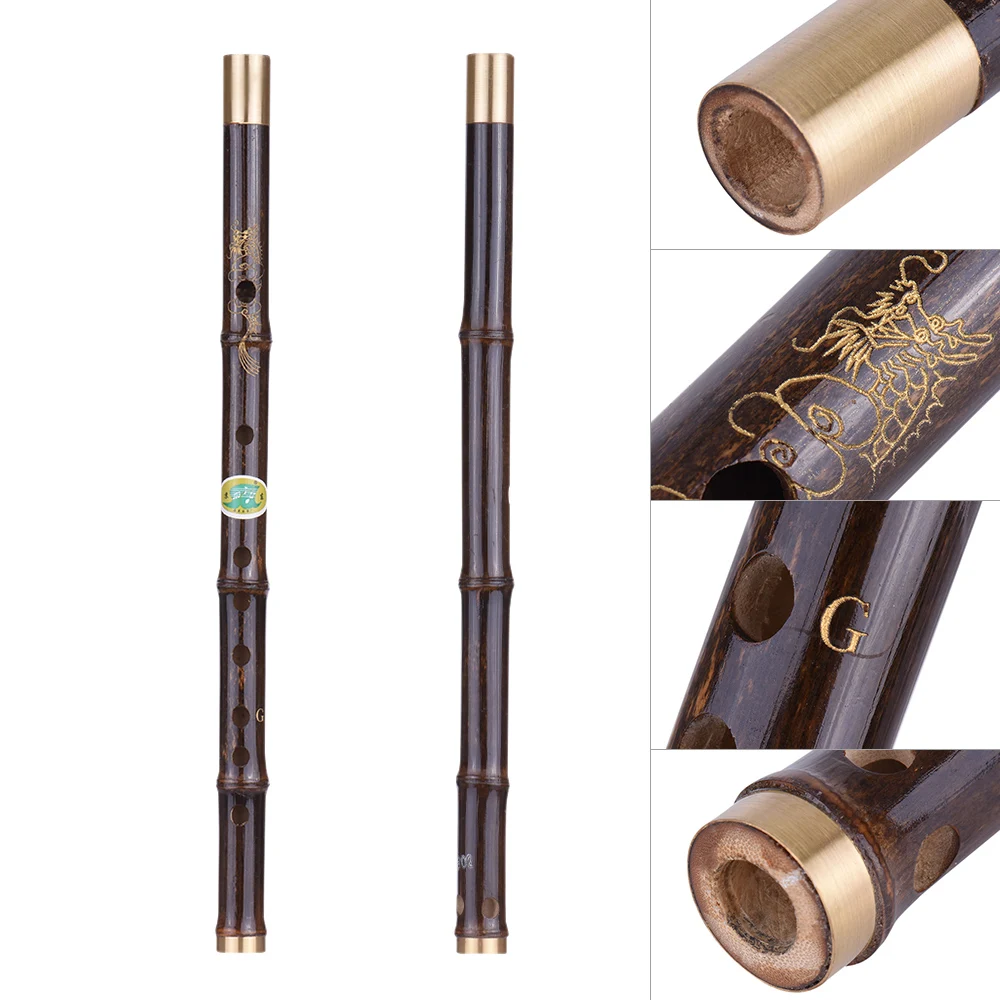 Flute Professional Black Bamboo Dizi Flute Traditional Handmade Chinese Musical Woodwind Instrument Key of D Study Level