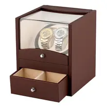 UK Plug Automatic Watch Holder Display for Mechanic Watches Brown Wooden Automatic Winder Two Modes Storage Case Box